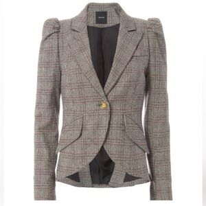 SMYTHE Glen Plaid Check Blazer Jacket Leather Elbow Size 8